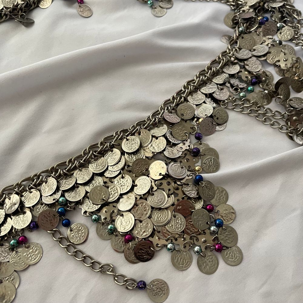 Free People Silver Coin Belt with Multicolor Accents